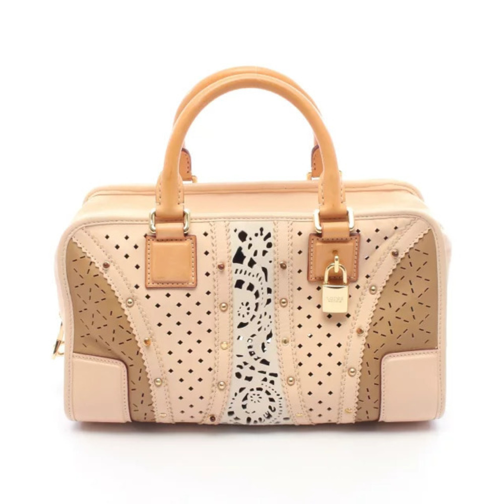 Loewe Amazona Handbag Leather Beige Cream Gray Multicolor